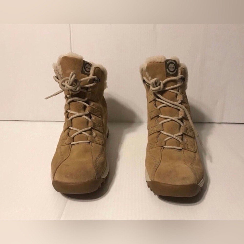 Timberland tan suede lace up boots genuine leather winter shoes women size 10 M - Picture 3 of 11